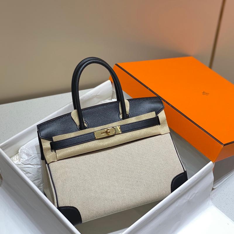 Hermes Birkin30 fabric with leather black gold buckle